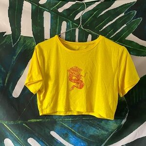Yellow Cropped Tee with Red Graphic